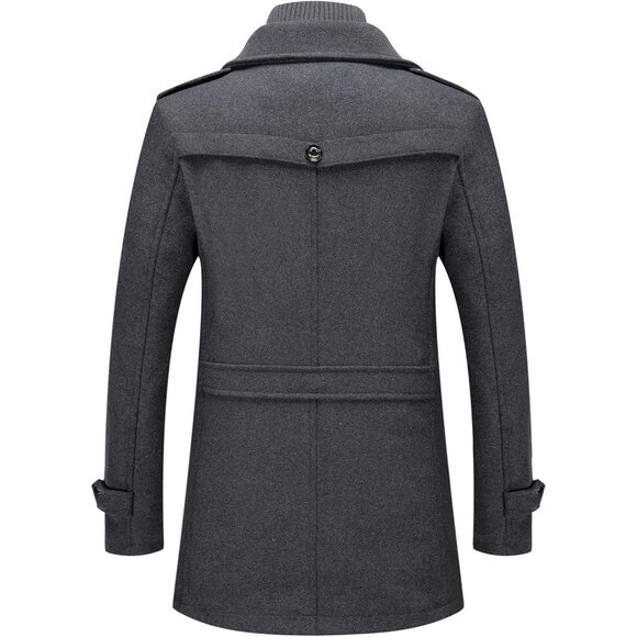 Men's Grey 2 Wool Blend Coat Warm Winter Trench Coat With Detachable Soft Scarf - Picture 3 of 7